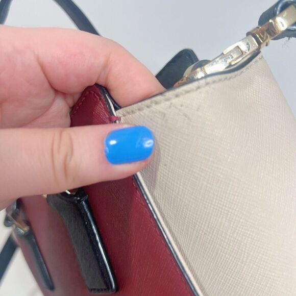 Kate Spade Cameron Street Small Hayden Burgundy Cream Leather Structured Handbag - Picture 10 of 14